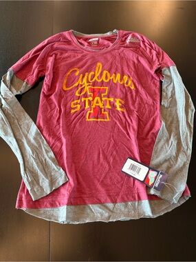 Pro Edge layered long sleeve tee - maroon & gray trim